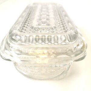 Vtg Anchor Hocking Wexford Clear Glass Butter Dish 1lb Size Diamond Cut 1970s US